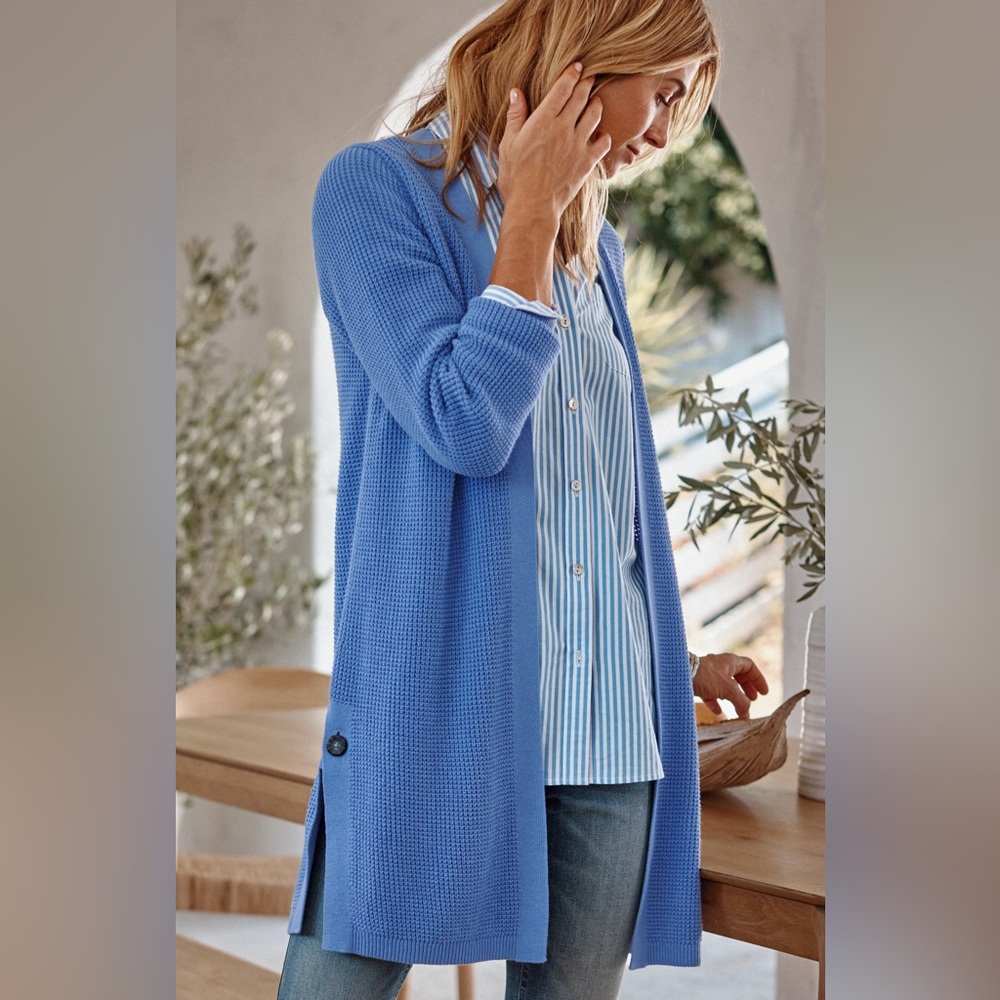 J.Jill Textured Open Front Cardigan Sweater Crystal Blue Size L NWT